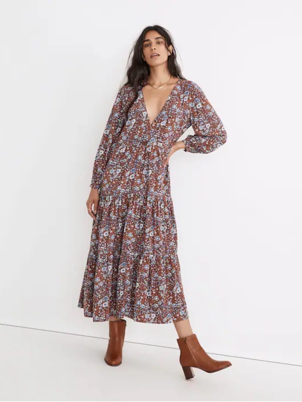 Madewell Challis Long Sleeve Midi Dress Women's medium